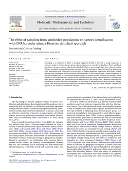 The Effect of Sampling from Subdivided Populations on Species Identiﬁcation with DNA Barcodes Using a Bayesian Statistical Approach ⇑ Melanie Lou, G