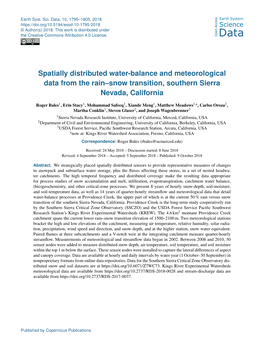 Spatially Distributed Water-Balance and Meteorological Data from the Rain–Snow Transition, Southern Sierra Nevada, California