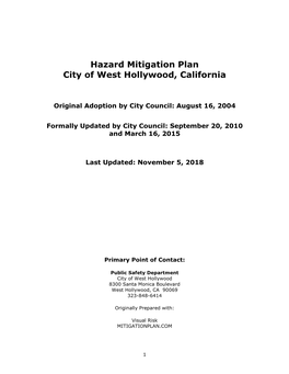 Hazard Mitigation Plan City of West Hollywood, California