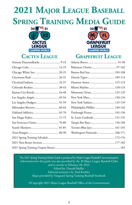 2021 Spring Training Media Guide Is Produced by Major League Baseball Communications