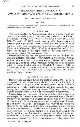 41 Male Courtship Behaviour in Pha Leria Gracilipes Casey (Col., Tenebrionidae)