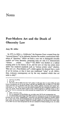 Post-Modern Art and the Death of Obscenity Law