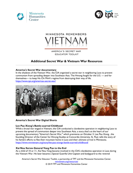 Additional Secret War & Vietnam War Resources