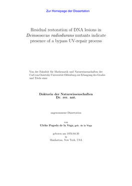 Residual Restoration of DNA Lesions in Deinococcus Radiodurans Mutants Indicate Presence of a Bypass UV-Repair Process