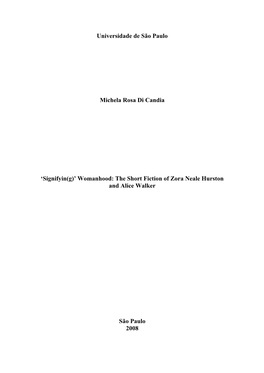 The Short Fiction of Zora Neale Hurston and Alice Walker