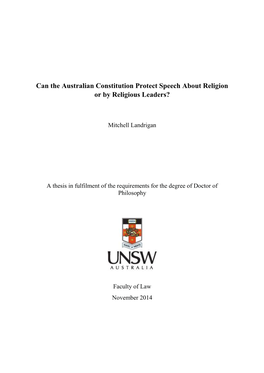 Can the Australian Constitution Protect Speech About Religion Or by Religious Leaders?