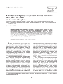 A New Species of Tryssogobius (Teleostei, Gobiidae) from Hainan Island, China and Taiwan Helen K