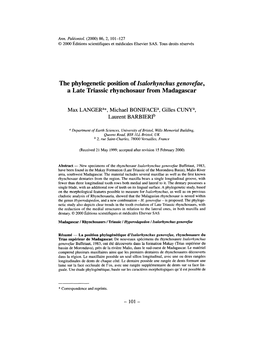 The Phylogenetic Position of Isalorhynchus Genovefae, a Late Triassic Rhynchosaur from Madagascar