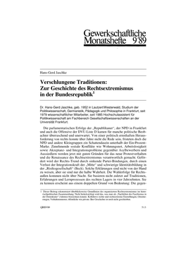 Verschlungene Traditionen: Zur Geschichte Des Rechtsextremismus in Der Bundesrepublik1