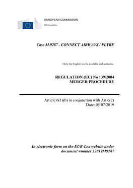 Case M.9287 - CONNECT AIRWAYS / FLYBE