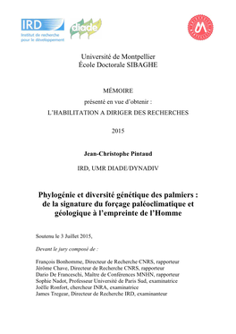Phylogénie Et Diversité Génétique Des Palmiers : De La Signature Du Forçage Paléoclimatique Et Géologique À L’Empreinte De L’Homme