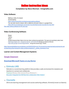 Online Instruction Ideas Compilation by Steve Sherman - Livingmaths.Com