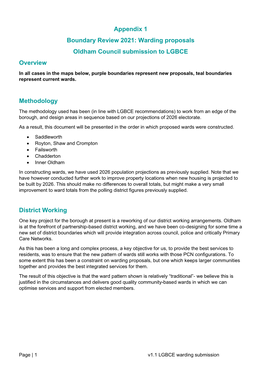 Warding Proposals Oldham Council Submission to LGBCE Overview