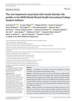 The Role Impairment Associated with Mental Disorder Risk Profiles in the WHO World Mental Health International College Student Initiative