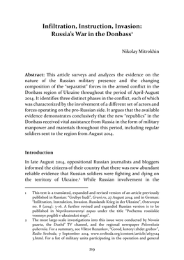 Infiltration, Instruction, Invasion: Russia's War in the Donbass1