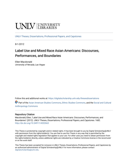 Label Use and Mixed Race Asian Americans: Discourses, Performances, and Boundaries