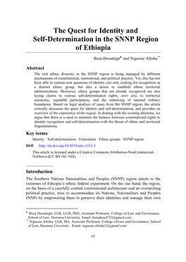 The Quest for Identity and Self-Determination in the SNNP Region of Ethiopia