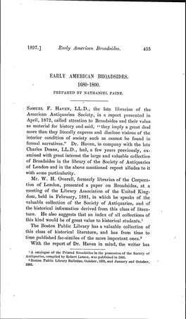 Eaely American Broadsides. 1680-1800. Prepared by Nathaniel Paine