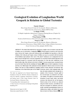 Geological Evolution of Longhushan World Geopark in Relation to Global Tectonics