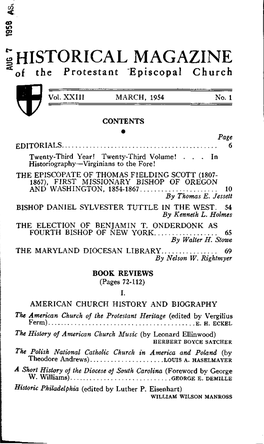 To to T- HISTORICAL MAGAZINE of the Protestant "Episcopal Church