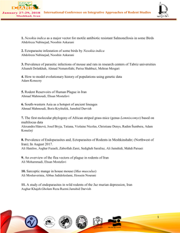 1. Nesokia Indica As a Major Vector for Motile Antibiotic Resistant Salmonellosis in Some Birds Abdolreza Nabinejad, Nooshin Askarani