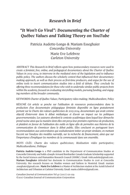 Documenting the Charter of Québec Values and Talking Theory on Youtube