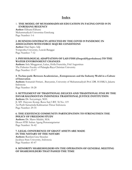 1. the MODEL of MUHAMMADIYAH EDUCATION in FACING COVID 19 in ENREKANG REGENCY Author: Elihami Elihami Muhammadiyah Universitas Enrekang Page Number: 1-6