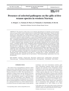 Presence of Selected Pathogens on the Gills of Five Wrasse Species in Western Norway