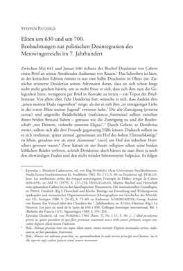 Eliten Um 630 Und Um 700. Beobachtungen Zur Politischen Desintegration Des Merowingerreichs Im 7