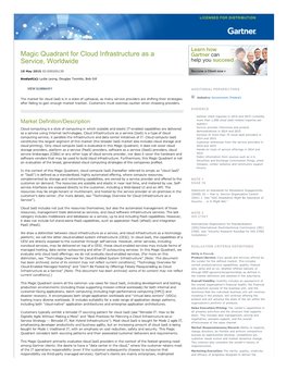 Magic Quadrant for Cloud Infrastructure As a Service, Worldwide