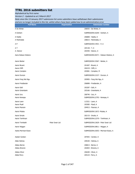 TTRL 2016 Submitters List