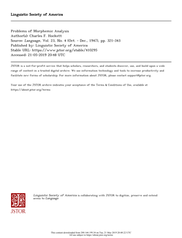 Problems of Morphemic Analysis Author(S): Charles F