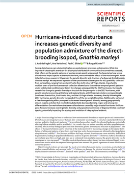 Hurricane-Induced Disturbance Increases Genetic Diversity and Population Admixture of the Direct-Brooding Isopod, Gnathia Marley