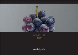 Wine List 2020 Index of Contents