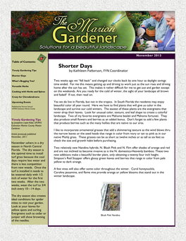 Shorter Days Timely Gardening Tips by Kathleen Patterson, FYN Coordinator