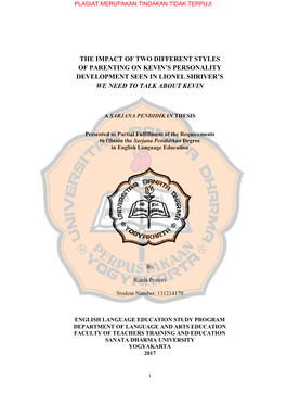 The Impact of Two Different Styles of Parenting on Kevin's Personality Development Seen in Lionel Shriver's We Need to Talkaboutkevin
