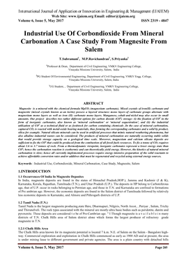 Industrial Use of Corbondioxide from Mineral Carbonation a Case Study from Magnesite from Salem