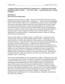 A Suggested Experimental Method of Producing False—Awakenings with Possible Resulting Lucidity on O.B.E.——The ‘Fast” (False— Awakening with State Testing) Technique