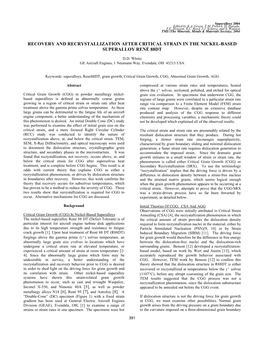 Recovery and Recrystallization After Critical Strain in the Nickel-Based Superalloy René 88Dt