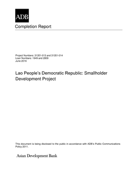 Lao People's Democratic Republic: Smallholder Development Project