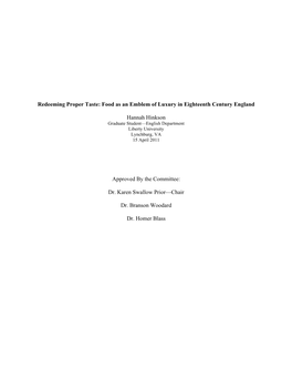 Food As an Emblem of Luxury in Eighteenth Century England