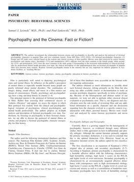 Psychopathy and the Cinema: Fact Or Fiction?