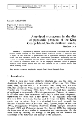 Amphipod Crustaceans in the Diet of Pygoscelid Penguins of the King George Island, South Shetland Islands, Antarctica