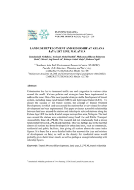 Land Use Development and Ridership at Kelana Jaya Lrt Line, Malaysia