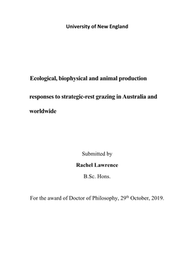 Ecological, Biophysical and Animal Production Responses to Strategic-Rest Grazing in Australia and Worldwide