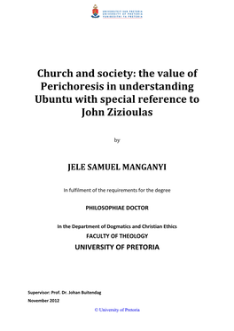 Church and Society: the Value of Perichoresis in Understanding Ubuntu with Special Reference to John Zizioulas