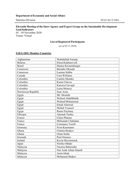 Department of Economic and Social Affairs Statistics Division Eleventh