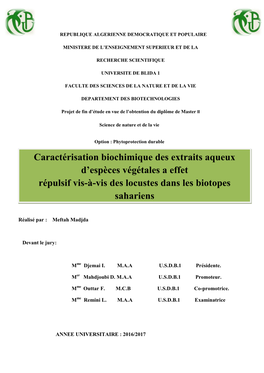 Caractérisation Biochimique Des Extraits Aqueux D'espèces