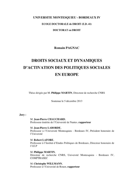 Droits Sociaux Et Dynamiques D'activation Des Politiques