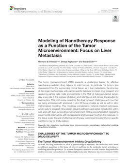 Modeling of Nanotherapy Response As a Function of the Tumor Microenvironment: Focus on Liver Metastasis